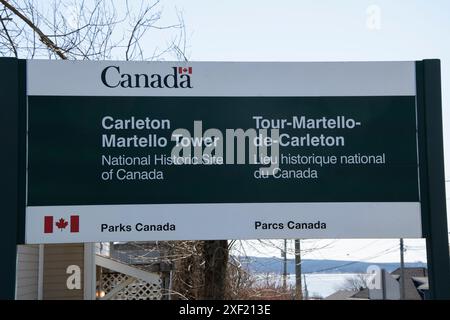 Park Canada Carleton martello Tower National Historic site sign a Saint John, New Brunswick, Canada Foto Stock