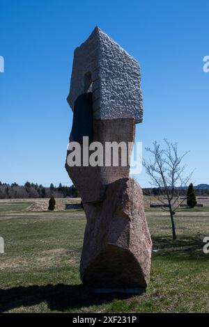 Scultura in pietra di Icarus nell'aeroporto di Saint John, New Brunswick, Canada Foto Stock