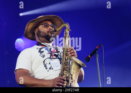 Montreal, Canada. 30 giugno 2024. Butcher Brown si esibisce sul palco al Montreal International Jazz Festival Credit; Richard Prudhomme/Alamy Live News Foto Stock