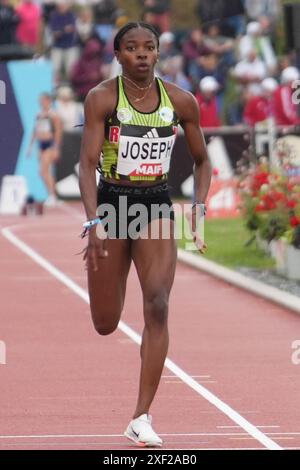 Angers, Francia. 29 giugno 2024. JOSEPH Gemima Rou Kou SCALDA 100 M DONNE durante i Campionati francesi di atletica leggera 2024 il 29 giugno 2024 allo Stade du Lac de Maine di Angers, Francia. Foto di Laurent Lairys/ABACAPRESS. COM credito: Abaca Press/Alamy Live News Foto Stock