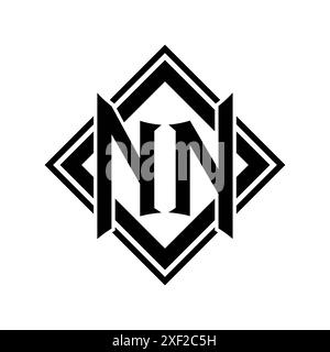 Logo NN Letter con scudo astratto con contorno nero quadrato su sfondo bianco Foto Stock