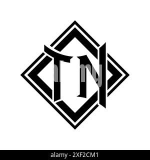 Logo TN Letter con forma astratta dello scudo con contorno nero quadrato su modello di sfondo bianco Foto Stock