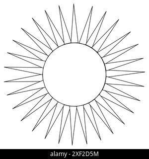 Una pagina colorata divertente con un design Sunburst con raggi triangolari allungati. Perfetto per i bambini per godersi un'attività sana e creativa. Illustrazione Vettoriale