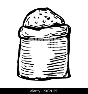 Schizzo del sacchetto con farina o grano. Elementi per incisione contorno del grano da raccolta. Illustrazione Vettoriale