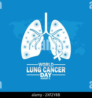 Sfondo della giornata mondiale del cancro ai polmoni con forme e tipografia, banner, cartolina, poster, modello. Giornata mondiale del cancro ai polmoni, antefatti Illustrazione Vettoriale