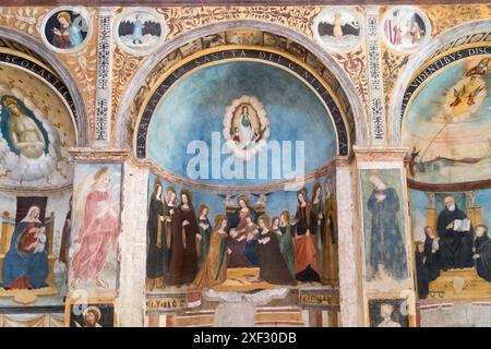 Ciclo di affreschi rinascimentali di Floriano Ferramola del XVI secolo e alcuni pannelli del XV secolo con grande affresco del XVII secolo nell'alta hal Foto Stock