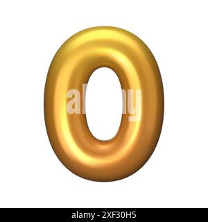 Numero 0 - palloncino in plastica dorata numero zero isolato su sfondo bianco. Illustrazione vettoriale stile 3D. Illustrazione Vettoriale