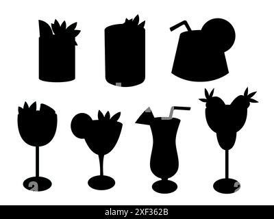 set di silhouette da cocktail tropicali Illustrazione Vettoriale