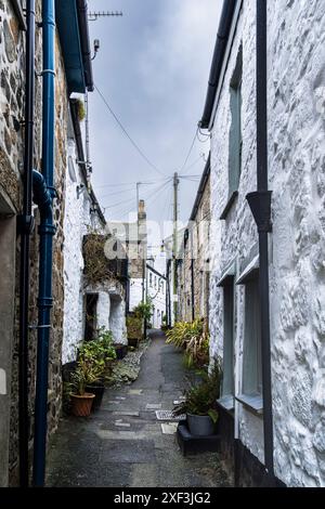 La pittoresca Duck Street nel villaggio costiero di Mousehole in Cornovaglia nel Regno Unito. Foto Stock