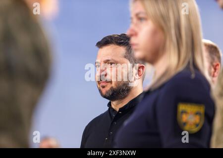 KIEV, UCRAINA - 29 GIUGNO 2024 - il presidente dell'Ucraina Volodymyr Zelenskyy partecipa alla colazione nazionale di preghiera a Kiev, capitale dell'Ucraina. Foto Stock