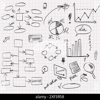 set di schizzi diagrammi aziendali e diagrammi di flusso Illustrazione Vettoriale