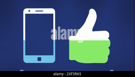 Immagine dello smartphone e icona simile che riempie lo spazio di copia su sfondo blu Foto Stock