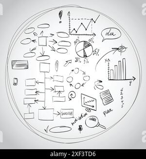 set di schizzi diagrammi aziendali e diagrammi di flusso Illustrazione Vettoriale