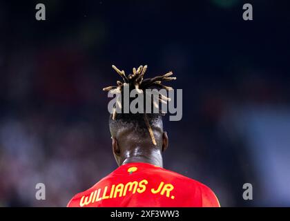 Koeln, RheinEnergieStadion, 30.06.2024: Peli di Nico Williams di spagna durante la partita del Campionato europeo UEFA 2024 Spagna contro Georgia. Crediti: Mika Volkmann/Alamy Live News Foto Stock