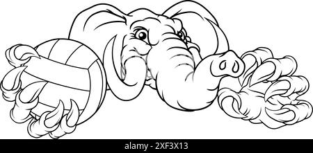 Elephant Volley Volley Ball Animal Mascot Illustrazione Vettoriale