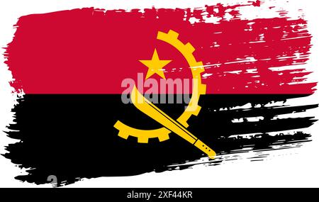 Flag Angola, tratto pennello ampio su sfondo trasparente, vettore. Illustrazione Vettoriale