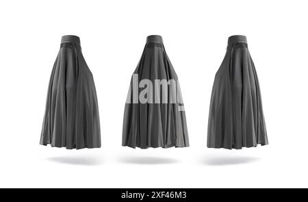 Mockup nero nero musulmano burqa, vista frontale e laterale Foto Stock