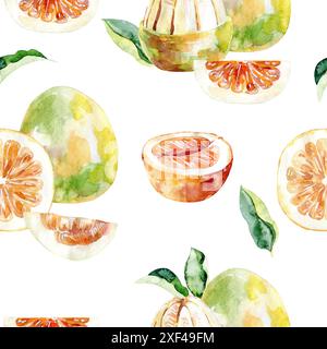 Motivo senza cuciture. Illustrazione del pomelo acquerello disegnato a mano. Foto Stock