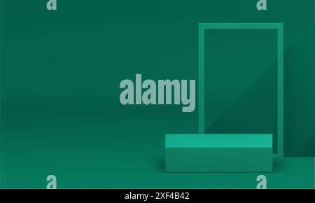 Il podio verde 3d presenta forme geometriche sfondo realistico con immagini vettoriali. Spazio pubblicitario minimalista e alla moda per showroom Illustrazione Vettoriale