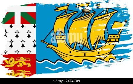 Flag Saint Pierre e Miquelon, pennello ampio su sfondo trasparente, vettore. Illustrazione Vettoriale