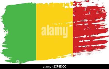 Flag Mali, tratto pennello ampio su sfondo trasparente, vettore. Illustrazione Vettoriale