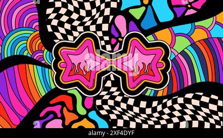 Pagina da colorare con occhiali da vista sinuosi psichedelici. Illustrazione Vettoriale