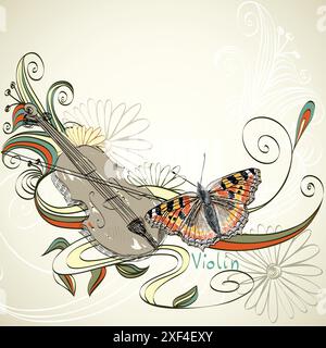 violino disegnato a mano su sfondo chiaro Illustrazione Vettoriale