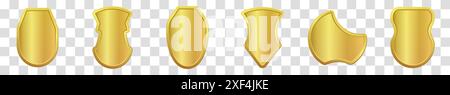 Collezione di trofei in vetro e lucido. Set di realistici scudi araldici dorati. Illustrazione vettoriale. Illustrazione Vettoriale