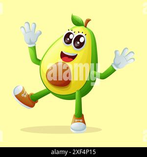 Simpatico personaggio avocado sorridente con un'espressione felice. Perfetto per bambini, merchandising e adesivi Illustrazione Vettoriale