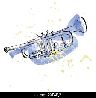 Illustrazione disegnata a mano di una tromba musicale. Illustrazione Vettoriale