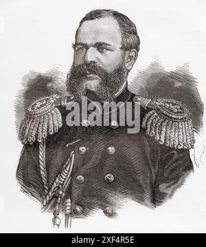 Nikolai Nikolayevich Obruchev, 1830–1904. Ufficiale di stato maggiore nell'esercito imperiale russo, statistico militare, pianificatore e capo dello stato maggiore. Da Russes et Turcs: La Guerre D'Orient, pubblicato nel 1878. Foto Stock