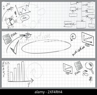 set di schizzi diagrammi aziendali e diagrammi di flusso Illustrazione Vettoriale