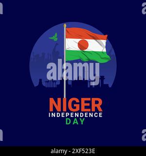 Creative Vector illustrazione del Niger Independence Day by Niger flag offre monumenti e tipografia logo lettering sfondo, Independence Day Illustrazione Vettoriale