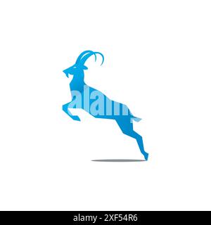 Illustrazione del modello del logo del salto di capra nera con silhouette astratta. Design astratto semplice con logo in stile Goat Jump Illustrazione Vettoriale