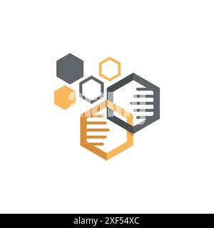 Immagine vettoriale del logo del laboratorio del simbolo della biotecnologia esagonale creativa. Logo di genetica scientifica esagonale, DNA DELL'ELICA. Analisi genetica, ricerca sui codici biotecnologici del DNA. Illustrazione Vettoriale