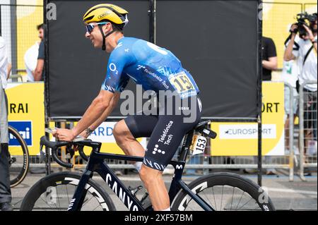 Davide Formolo, squadra Movistar. Durante la fase 3 - partenza, Tour De France gara a Piacenza, Italia, 01 luglio 2024 Foto Stock