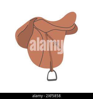 Sella a cavallo inglese. Tattica equestre. Sport equini. Attrezzature per scuderie. Illustrazione vettoriale colorata piatta disegnata a mano isolata su bianco Illustrazione Vettoriale