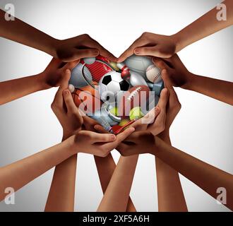 Gli sport della comunità amano l'esercizio di gruppo o il fitness fisico come simbolo di persone che si uniscono per uno stile di vita attivo che gioca uno sport. Foto Stock