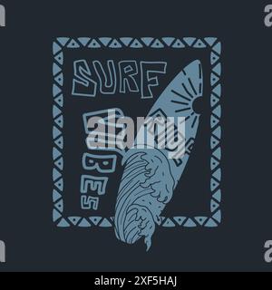 Maglietta da surf estiva con grafica vintage Surf Vibes Illustrazione Vettoriale