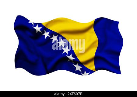 Sventolando la bandiera della Bosnia-Erzegovina su sfondo bianco. rendering 3d. Percorso di ritaglio incluso Foto Stock