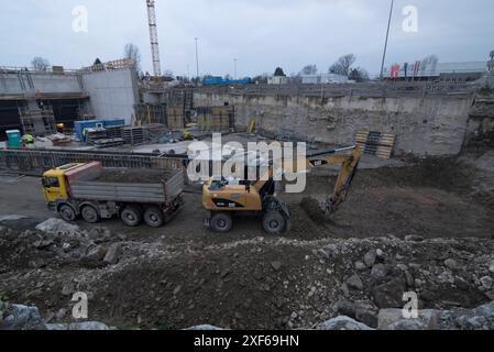 Un escavatore del marchio Caterpillar per lavori di costruzione escavatore del marchio Caterpillar Foto Stock