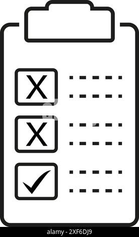 Set di icone degli Appunti. Elenco di controllo sull'icona della linea degli appunti con segni di spunta, elenco di controllo, documento, ingranaggio, matita. Icone di contorno degli Appunti. Simbolo della lista di controllo Illustrazione Vettoriale