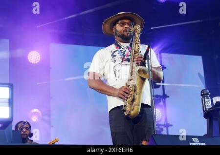 Butcher Brown si esibisce sul palco al Montreal International Jazz Festival, Montreal, Canada Foto Stock