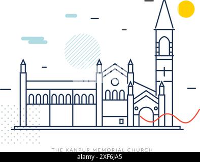 Kanpur Memorial Church - Kanpur City, Uttar Pradesh - Stock Illustration as EPS 10 file Illustrazione Vettoriale