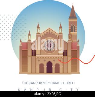 Kanpur Memorial Church - Kanpur City, Uttar Pradesh - Stock Illustration as EPS 10 file Illustrazione Vettoriale