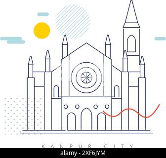 Kanpur Memorial Church - Kanpur City, Uttar Pradesh - Stock Illustration as EPS 10 file Illustrazione Vettoriale