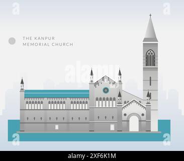 Kanpur Memorial Church - Kanpur City, Uttar Pradesh - Stock Illustration as EPS 10 file Illustrazione Vettoriale