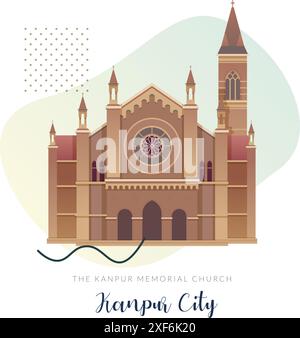 Kanpur Memorial Church - Kanpur City, Uttar Pradesh - Stock Illustration as EPS 10 file Illustrazione Vettoriale