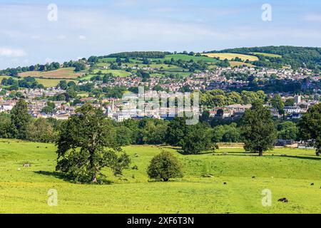 Vista di Ebley, Cainscross, Cashes Green e Westrip nelle valli Stroud, Gloucestershire, Inghilterra, Regno Unito Foto Stock