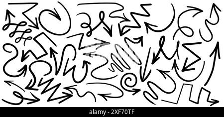 Serie di frecce disegnate diverse isolate su bianco Foto Stock